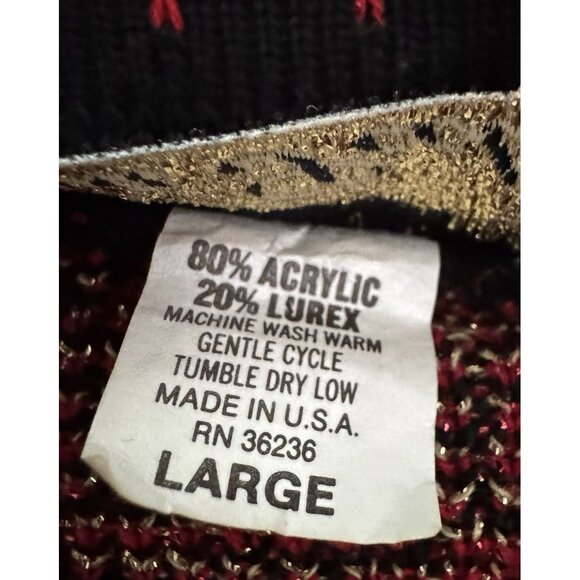 Dana Scott Sweater Large Red Gold Poinsettia Metallic Christmas Party Holiday - Picture 12 of 13